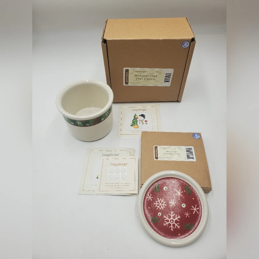 Longaberger Pottery Holiday pint crock with lid - Picture 1 of 6